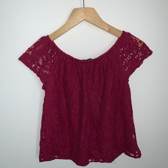 Maroon Lace Crop Top - Picture 1 of 1